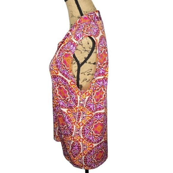 Alex Marie Bright Vibrant Pink Orange Medallion Boho Career Shell Tank Top - Picture 2 of 8